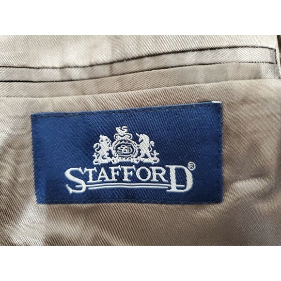 STAFFORD MENS 46R BLAZER BROWN POLYESTER/WOOL TWO-BUTTON ONE-VENT RN#:8709 B-396 - Picture 9 of 11